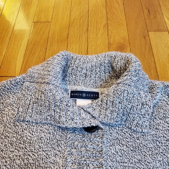 5/$20 Button front knit marled gray collared cardigan sweater Karen Scott Large - Picture 5 of 7